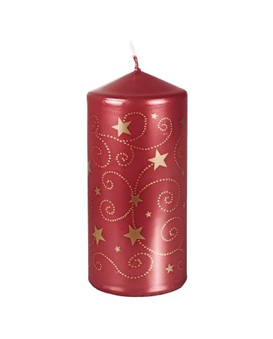 Bougie cylindrique laquée étoiles en rouge cerise Ø 60mm H: 130mm - CASADECO Bougie cylindrique laquée étoiles en rouge cerise Ø 60mm H: 130mm - CASADECO