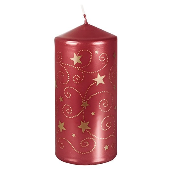 Bougie cylindrique laquée étoiles en rouge cerise Ø 60mm H: 130mm - CASADECO Bougie cylindrique laquée étoiles en rouge cerise Ø 60mm H: 130mm - CASADECO