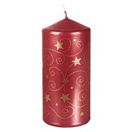Bougie cylindrique laquée étoiles en rouge cerise Ø 60mm H: 130mm - CASADECO Bougie cylindrique laquée étoiles en rouge cerise Ø 60mm H: 130mm - CASADECO