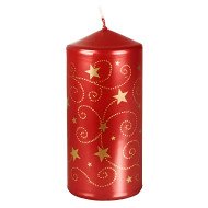 Bougie cylindrique laquée étoiles en rouge Ø 60mm H: 130mm - CASADECO Bougie cylindrique laquée étoiles en rouge Ø 60mm H: 130mm - CASADECO