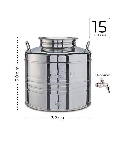 Citerne Inox 15 litres pour huile d'olive avec robinet - MINOX Citerne Inox 15 litres pour huile d'olive avec robinet - MINOX