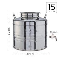Citerne Inox 15 litres pour huile d'olive avec robinet - MINOX Citerne Inox 15 litres pour huile d'olive avec robinet - MINOX