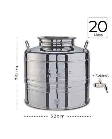 Citerne Inox 20 litres pour huile d'olive avec robinet - MINOX Citerne Inox 20 litres pour huile d'olive avec robinet - MINOX
