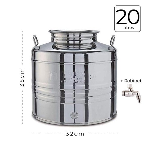 Citerne Inox 20 litres pour huile d'olive avec robinet - MINOX Citerne Inox 20 litres pour huile d'olive avec robinet - MINOX