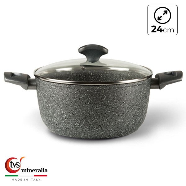 Faitout Ø 24cm avec couvercle en verre Mineralia - TVS Faitout Ø 24cm avec couvercle en verre Mineralia - TVS