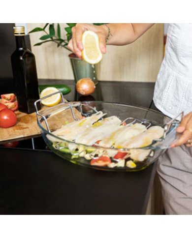 Plat à Four Ovale en verre 38x27cm 4L + Grille de cuisson Irresistible Plat à Four Ovale en verre 38x27cm 4L + Grille de cuisson Irresistible