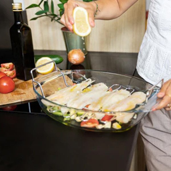 Plat à Four Ovale en verre 38x27cm 4L + Grille de cuisson Irresistible Plat à Four Ovale en verre 38x27cm 4L + Grille de cuisson Irresistible