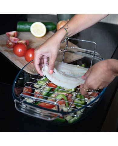 Plat à Four Ovale en verre 38x27cm 4L + Grille de cuisson Irresistible Plat à Four Ovale en verre 38x27cm 4L + Grille de cuisson Irresistible