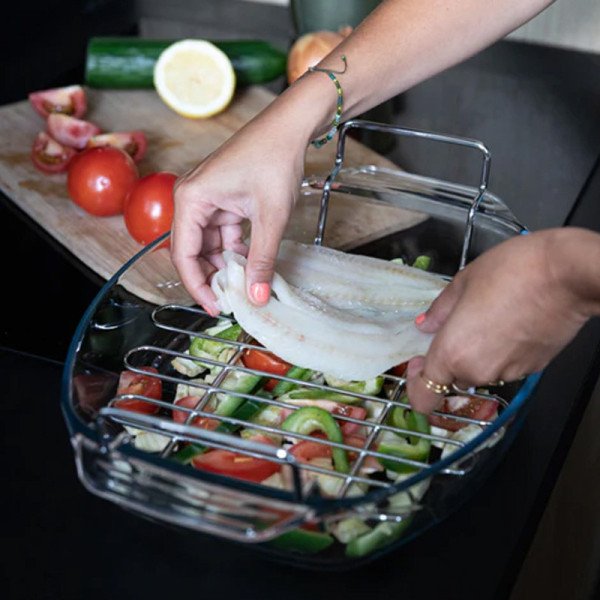 Plat à Four Ovale en verre 38x27cm 4L + Grille de cuisson Irresistible