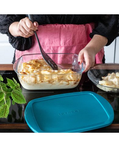 Plat à Four Rectangulaire en verre avec Poignées et Couvercle 28x20cm