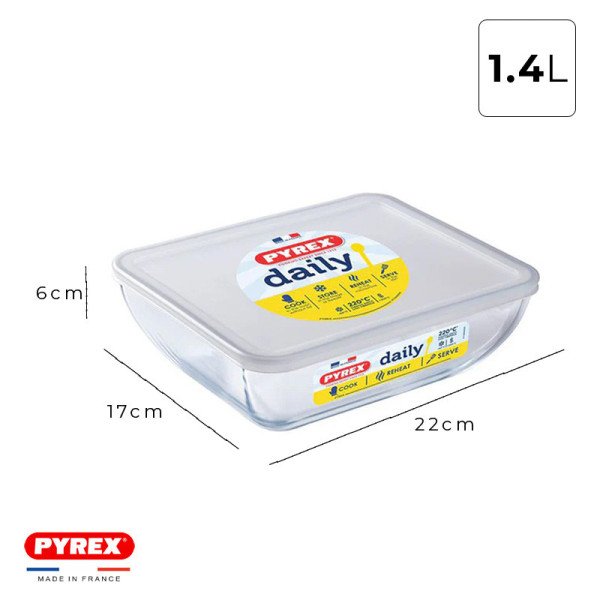 Plat à Four Rectangulaire en verre avec Poignées et Couvercle 23x15cm