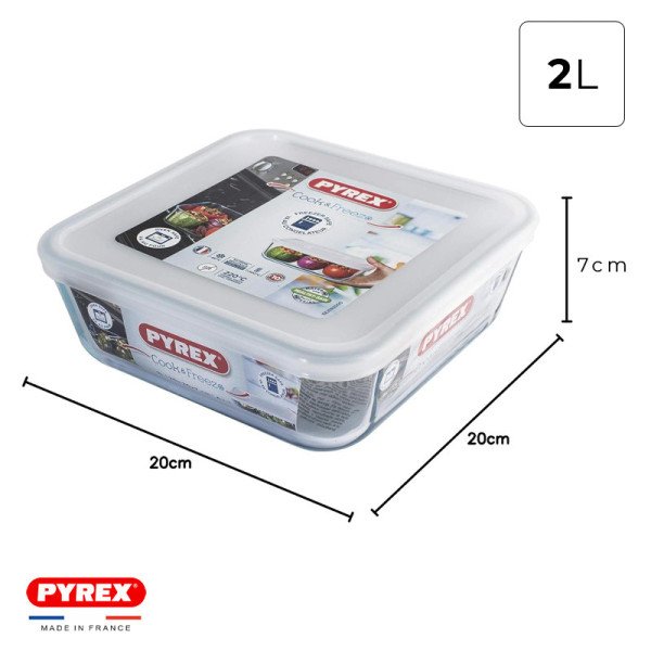 Boite de Conservation Plat à Four Carré en verre avec Couvercle 20x20c