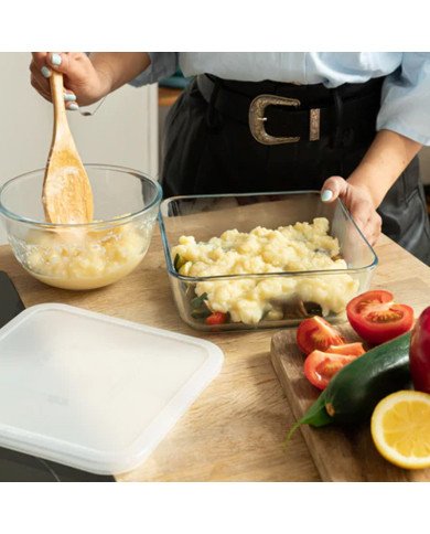 Boite de Conservation Plat à Four Carré en verre avec Couvercle 20x20c Boite de Conservation Plat à Four Carré en verre avec Couvercle 20x20c