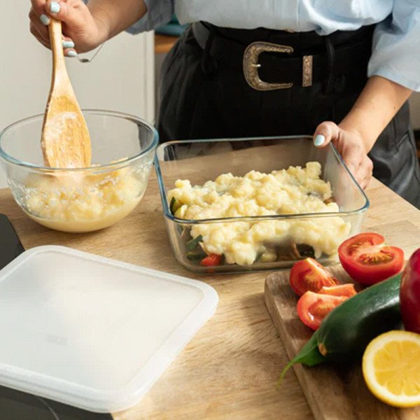 Boite de Conservation Plat à Four Carré en verre avec Couvercle 20x20c