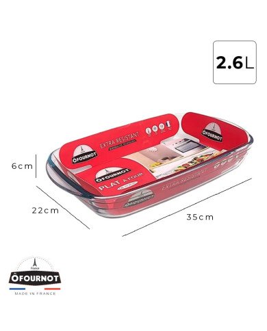Plat à Four Rectangulaire en verre 35x22cm 2.6L - ÔFOURNOT Plat à Four Rectangulaire en verre 35x22cm 2.6L - ÔFOURNOT