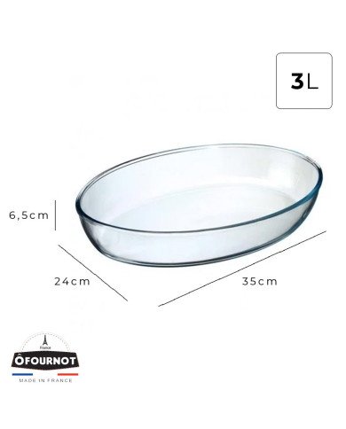 Plat à Four Ovale en verre 35x24cm 3L - ÔFOURNOT Plat à Four Ovale en verre 35x24cm 3L - ÔFOURNOT