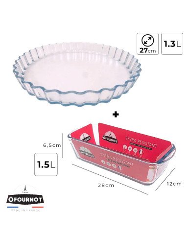 Lot Moule à Tarte Ø 27cm 1.3L + Moule à Cake 28x12cm 1.5L - ÔFOURNOT Lot Moule à Tarte Ø 27cm 1.3L + Moule à Cake 28x12cm 1.5L - ÔFOURNOT