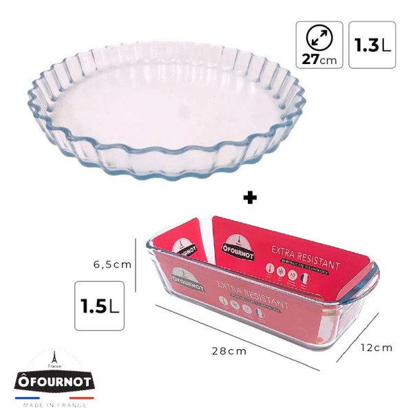 Lot Moule à Tarte Ø 27cm 1.3L + Moule à Cake 28x12cm 1.5L - ÔFOURNOT Lot Moule à Tarte Ø 27cm 1.3L + Moule à Cake 28x12cm 1.5L - ÔFOURNOT