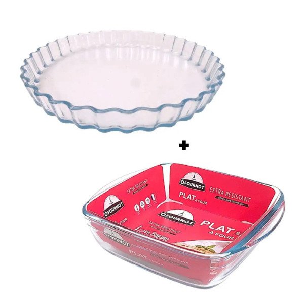 Lot Moule à Tarte Ø 27cm 1.3L + Plat à Four Carré 25x22cm 2.1L - ÔFOURNOT Lot Moule à Tarte Ø 27cm 1.3L + Plat à Four Carré 25x22cm 2.1L - ÔFOURNOT