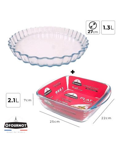 Lot Moule à Tarte Ø 27cm 1.3L + Plat à Four Carré 25x22cm 2.1L - ÔFOUR Lot Moule à Tarte Ø 27cm 1.3L + Plat à Four Carré 25x22cm 2.1L - ÔFOUR