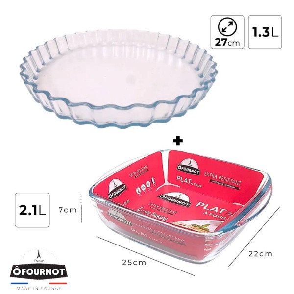 Lot Moule à Tarte Ø 27cm 1.3L + Plat à Four Carré 25x22cm 2.1L - ÔFOUR Lot Moule à Tarte Ø 27cm 1.3L + Plat à Four Carré 25x22cm 2.1L - ÔFOUR