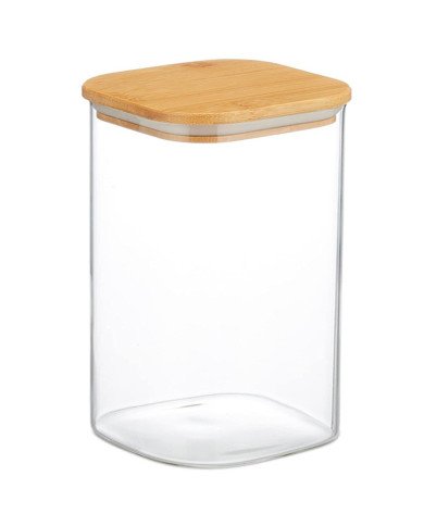 Boite de Conservation Carrée en Verre avec Couvercle en Bambou 6x10cm Boite de Conservation Carrée en Verre avec Couvercle en Bambou 6x10cm