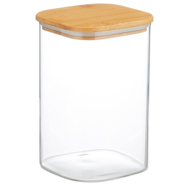 Boite de Conservation Carrée en Verre avec Couvercle en Bambou 6x10cm Boite de Conservation Carrée en Verre avec Couvercle en Bambou 6x10cm