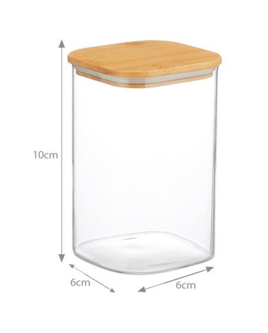Boite de Conservation Carrée en Verre avec Couvercle en Bambou 6x10cm Boite de Conservation Carrée en Verre avec Couvercle en Bambou 6x10cm