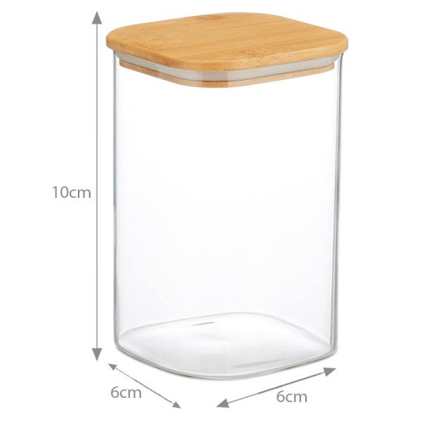 Boite de Conservation Carrée en Verre avec Couvercle en Bambou 6x10cm
