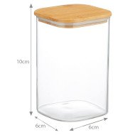 Boite de Conservation Carrée en Verre avec Couvercle en Bambou 6x10cm