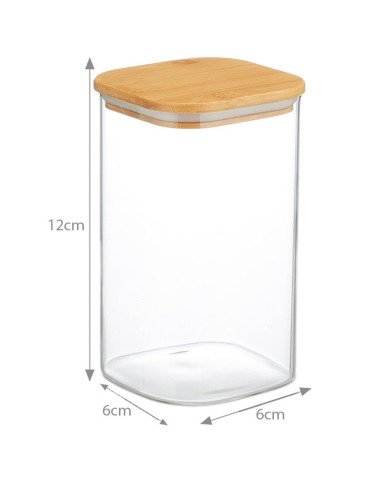 Boite de Conservation Carrée en Verre avec Couvercle en Bambou 6x12cm Boite de Conservation Carrée en Verre avec Couvercle en Bambou 6x12cm