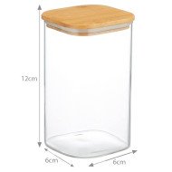Boite de Conservation Carrée en Verre avec Couvercle en Bambou 6x12cm