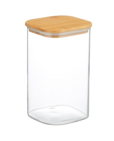 Boite de Conservation Carrée en Verre avec Couvercle en Bambou 6x12cm Boite de Conservation Carrée en Verre avec Couvercle en Bambou 6x12cm