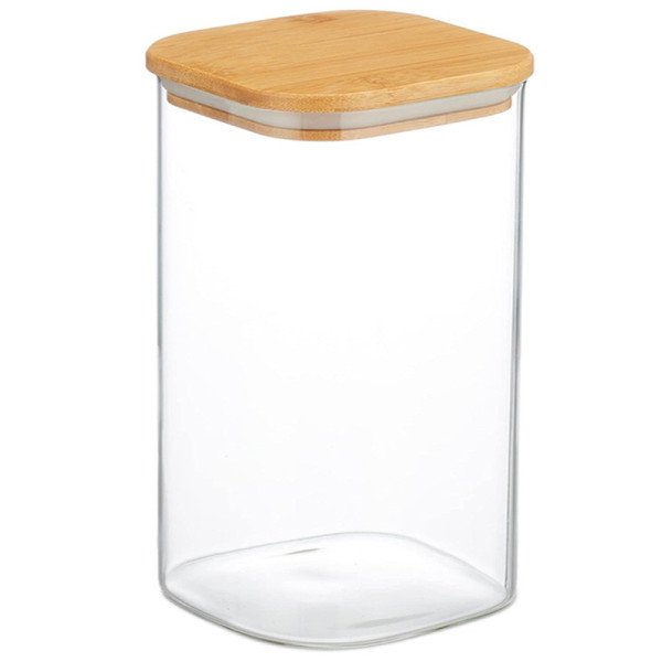 Boite de Conservation Carrée en Verre avec Couvercle en Bambou 6x12cm Boite de Conservation Carrée en Verre avec Couvercle en Bambou 6x12cm
