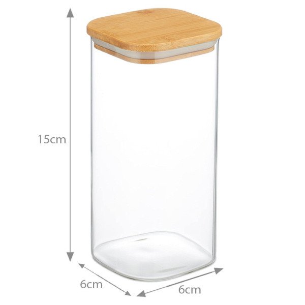 Boite de Conservation Carrée en Verre avec Couvercle en Bambou 6x15cm