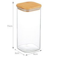 Boite de Conservation Carrée en Verre avec Couvercle en Bambou 6x15cm