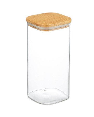 Boite de Conservation Carrée en Verre avec Couvercle en Bambou 6x20cm Boite de Conservation Carrée en Verre avec Couvercle en Bambou 6x20cm