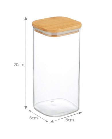 Boite de Conservation Carrée en Verre avec Couvercle en Bambou 6x20cm Boite de Conservation Carrée en Verre avec Couvercle en Bambou 6x20cm