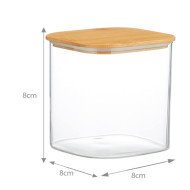 Boite de Conservation Carrée en Verre avec Couvercle en Bambou 8x8cm