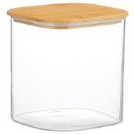 Boite de Conservation Carrée en Verre avec Couvercle en Bambou 8x8cm