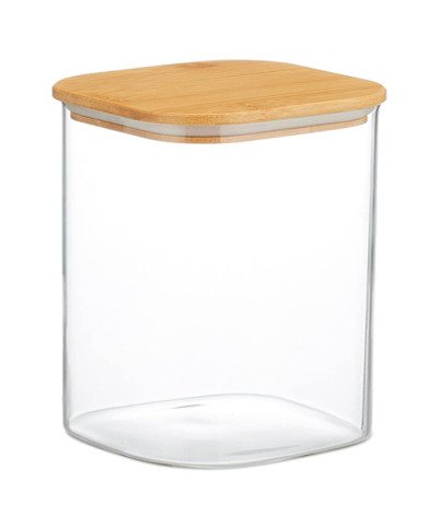 Boite de Conservation Carrée en Verre avec Couvercle en Bambou 8x10cm Boite de Conservation Carrée en Verre avec Couvercle en Bambou 8x10cm