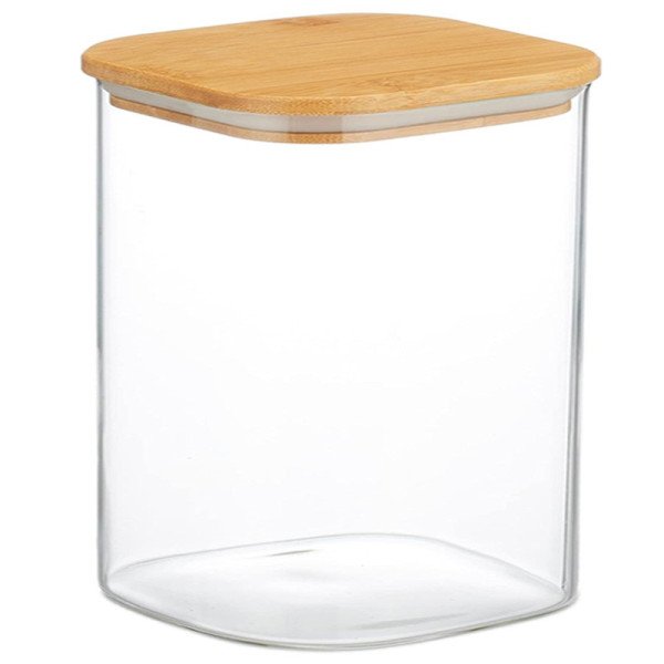 Boite de Conservation Carrée en Verre avec Couvercle en Bambou 8x10cm Boite de Conservation Carrée en Verre avec Couvercle en Bambou 8x10cm