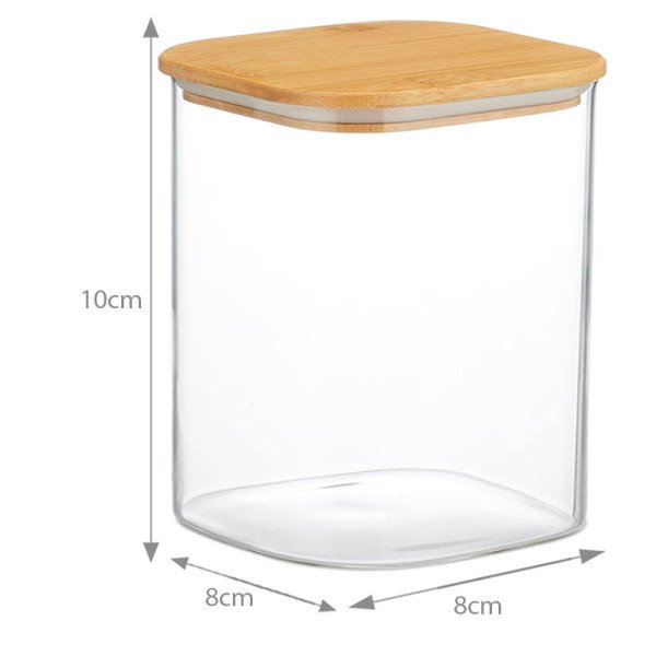 Boite de Conservation Carrée en Verre avec Couvercle en Bambou 8x10cm