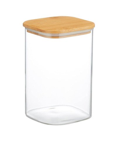 Boite de Conservation Carrée en Verre avec Couvercle en Bambou 8x12cm Boite de Conservation Carrée en Verre avec Couvercle en Bambou 8x12cm