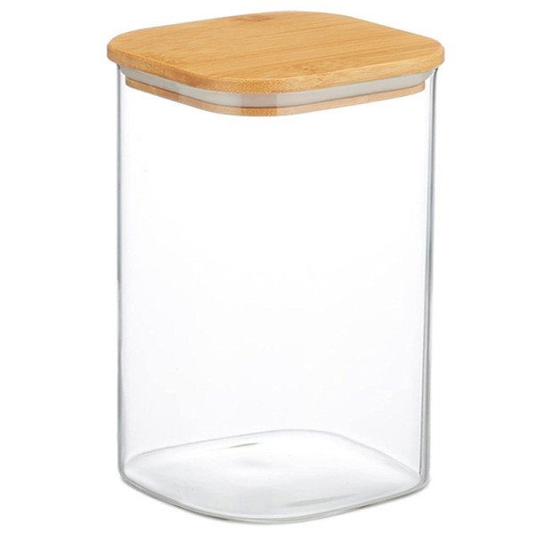 Boite de Conservation Carrée en Verre avec Couvercle en Bambou 8x12cm Boite de Conservation Carrée en Verre avec Couvercle en Bambou 8x12cm