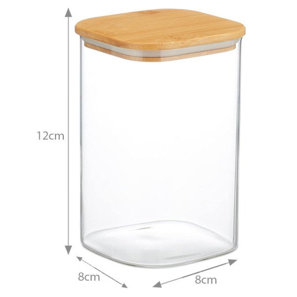 Boite de Conservation Carrée en Verre avec Couvercle en Bambou 8x12cm Boite de Conservation Carrée en Verre avec Couvercle en Bambou 8x12cm
