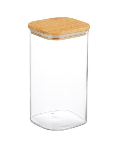 Boite de Conservation Carrée en Verre avec Couvercle en Bambou 8x15cm Boite de Conservation Carrée en Verre avec Couvercle en Bambou 8x15cm