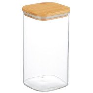 Boite de Conservation Carrée en Verre avec Couvercle en Bambou 8x15cm