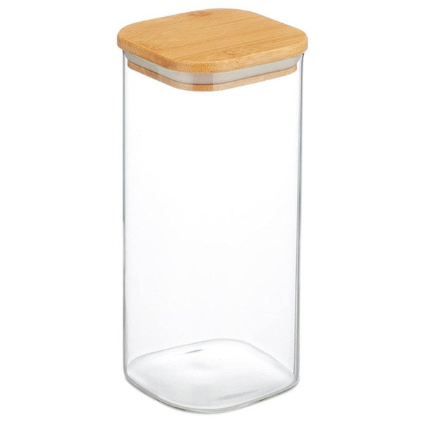 Boite de Conservation Carrée en Verre avec Couvercle en Bambou 8x20cm Boite de Conservation Carrée en Verre avec Couvercle en Bambou 8x20cm