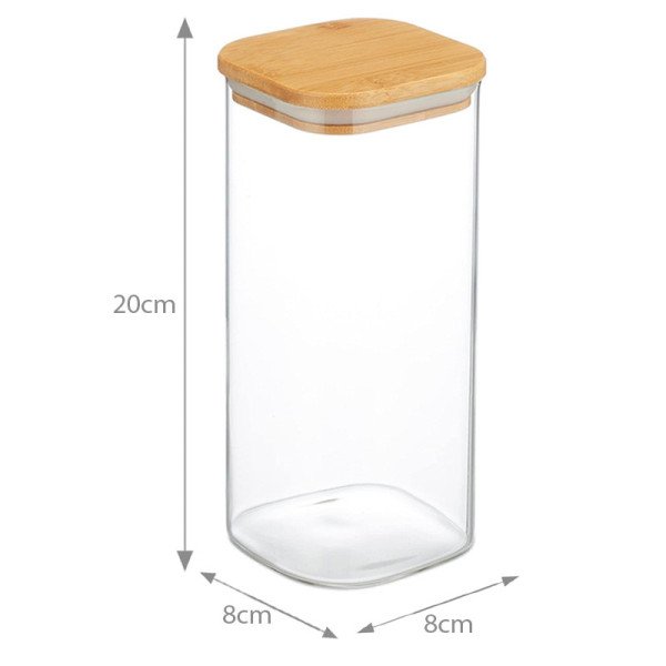 Boite de Conservation Carrée en Verre avec Couvercle en Bambou 8x20cm